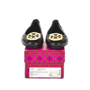 Tory Burch Minnie Travel Ballet w/ Metal Logo Nappa Logo Black Size 5